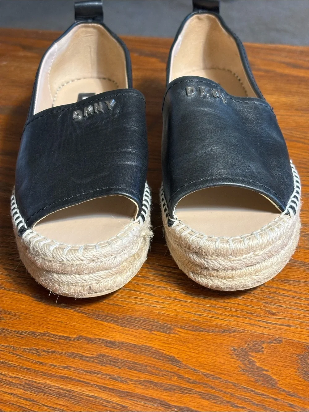 DKNY Leather Peep Toe Espadrilles. 1 1/2 inch wedge. Woman’s size 7.5